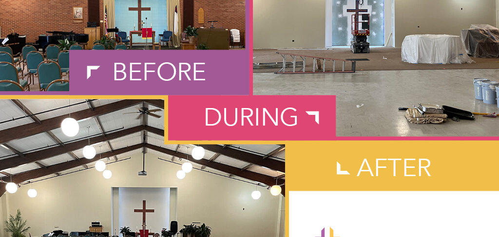 Before, During and After pictures of the chapel at Valley View Village