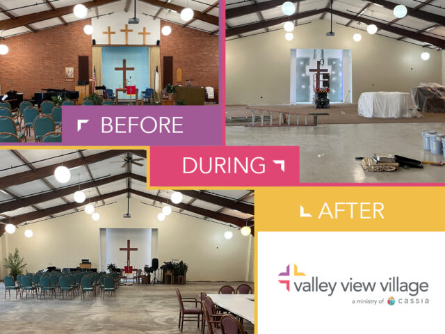 Before, During and After pictures of the chapel at Valley View Village